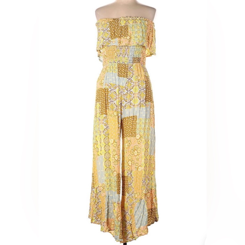 Illa Illa Yellow Patchwork Strapless Jumpsuit Size Large